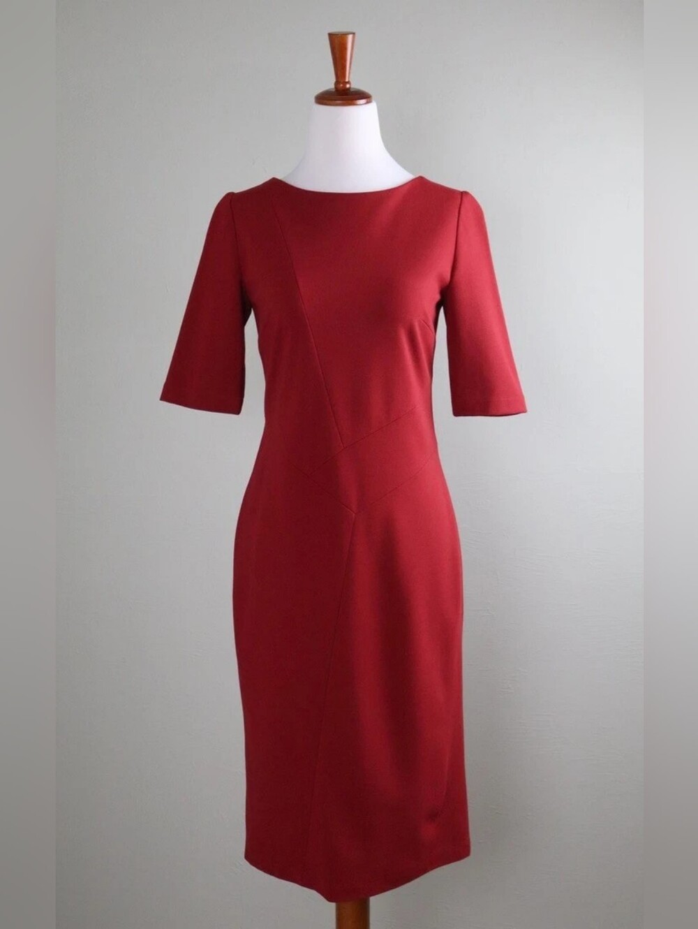 Women's Red Sheath Dress - Classic Midi Work Dress